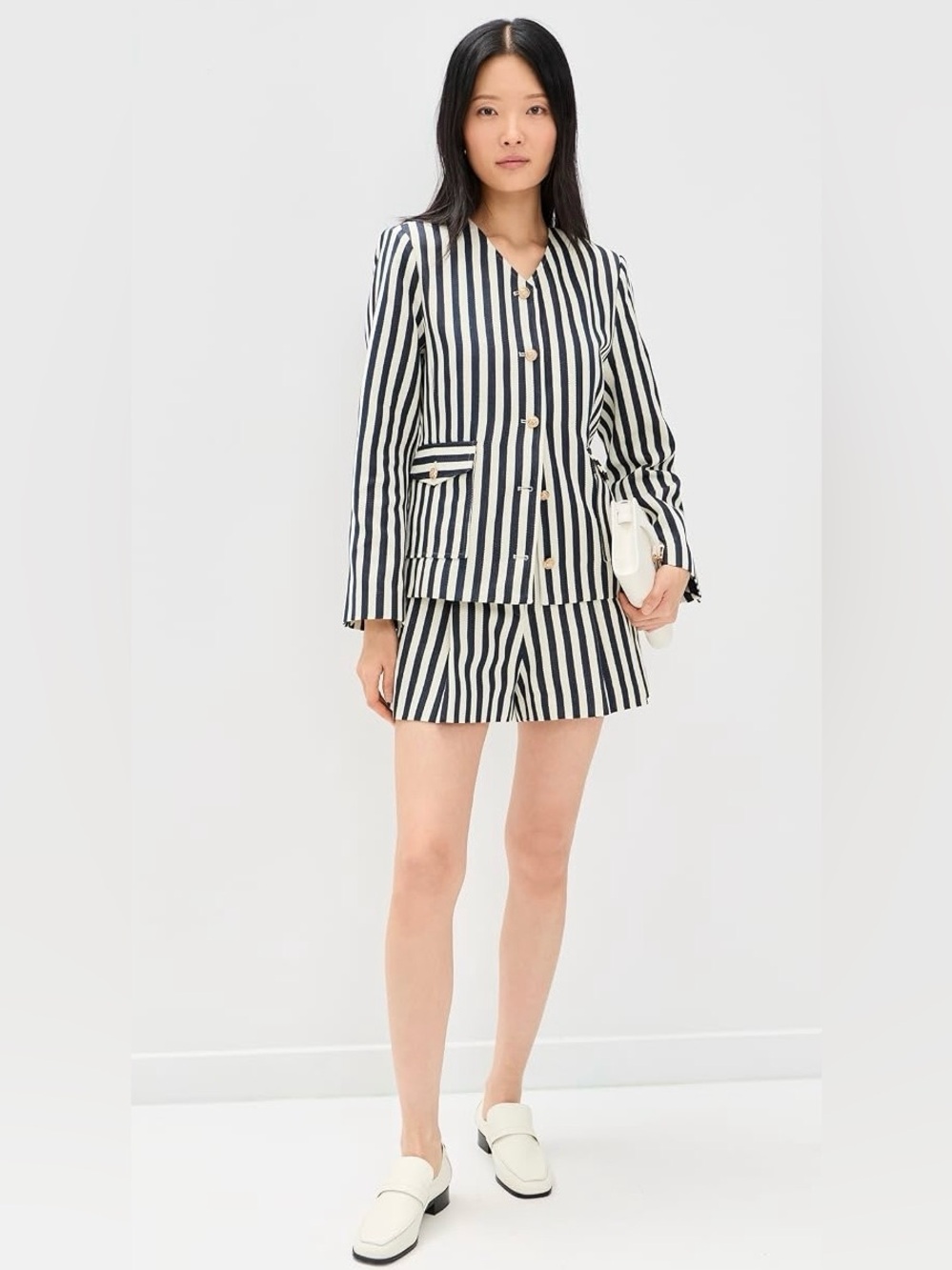 2 Piece Astr The Label Preston Shorts & Danae Blazer in Cream Navy Stripe